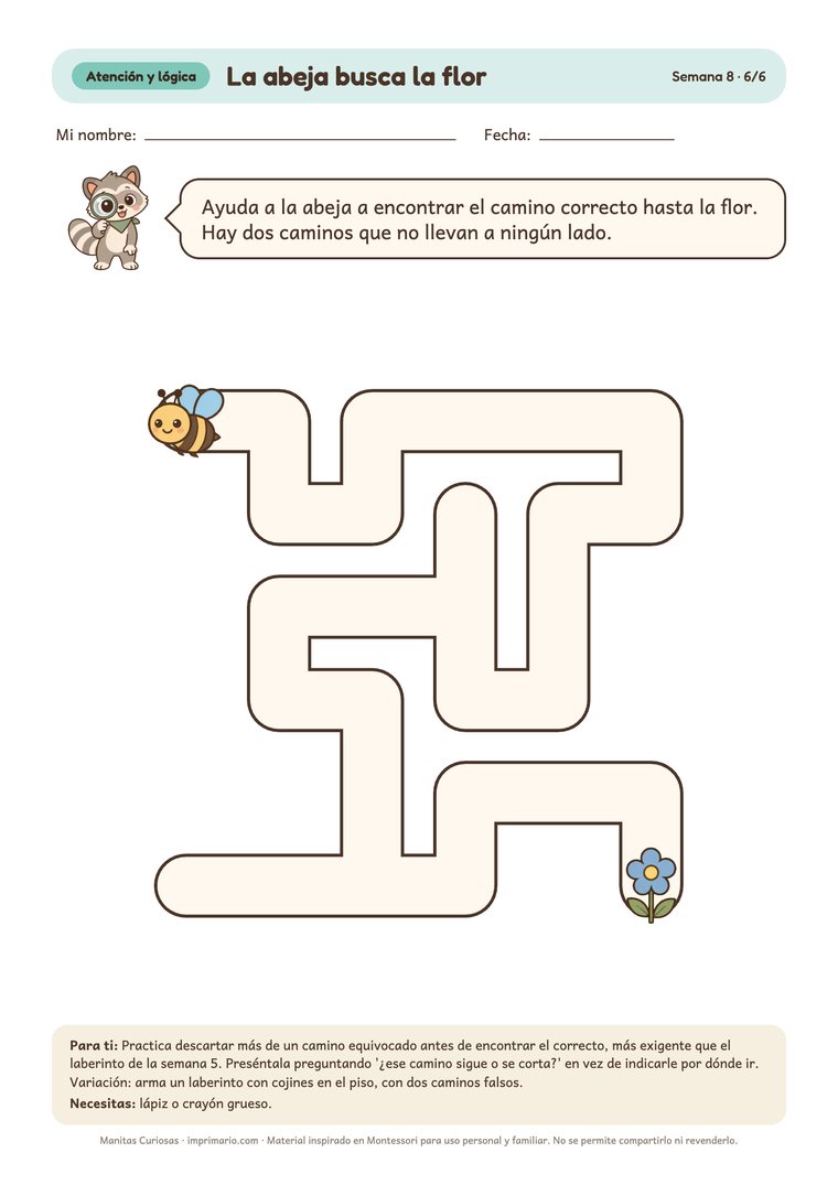 Ficha de atención: la abeja busca la flor