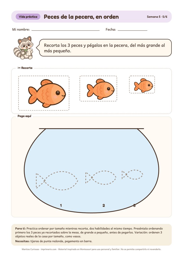 Ficha de vida práctica: peces de la pecera en orden