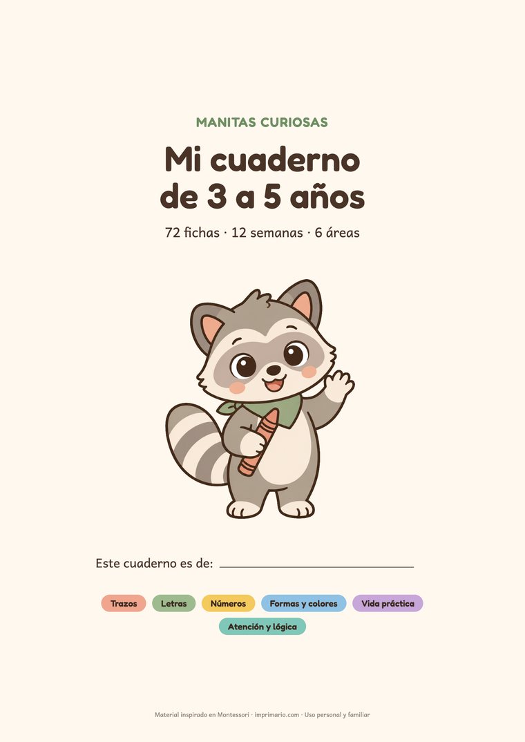 Portada del cuaderno Manitas Curiosas de 3 a 5 años